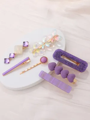 7pcs Heart & Butterfly Decor Purple Hair Clip For for Women Barrette Styling