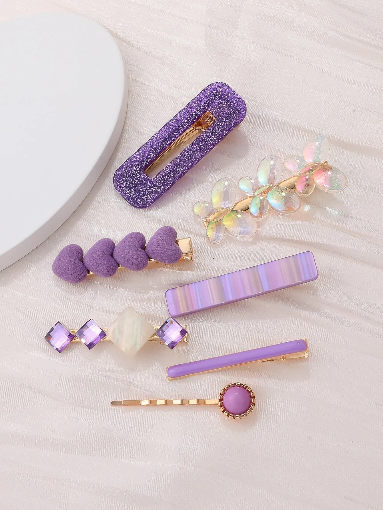 7pcs Heart & Butterfly Decor Purple Hair Clip For for Women Barrette Styling