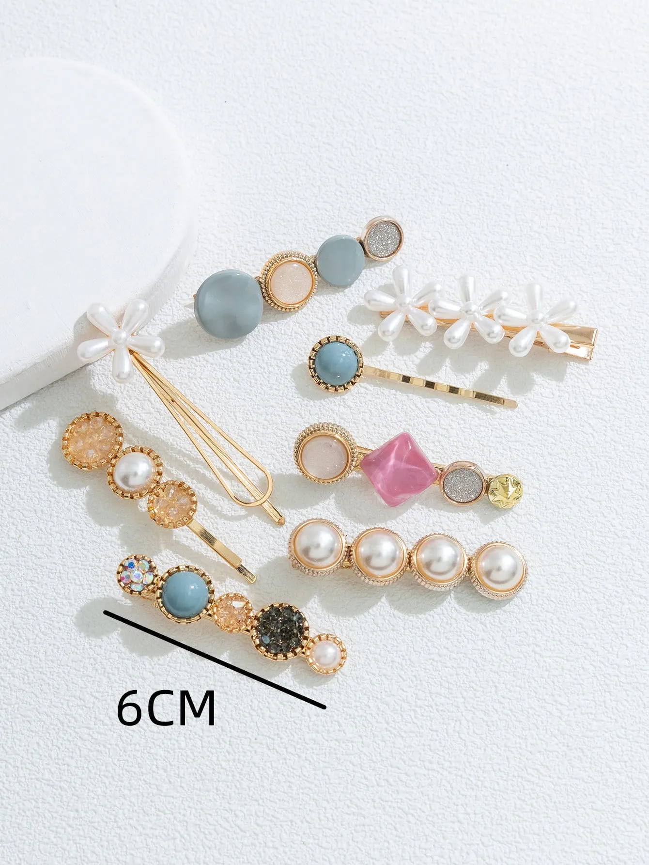 8pcs Flower & Round Faux Pearl Decor Hair Clip for Women Barrette Styling Hair