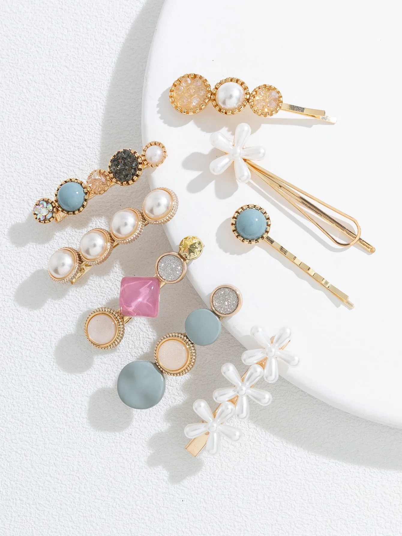 8pcs Flower & Round Faux Pearl Decor Hair Clip for Women Barrette Styling Hair