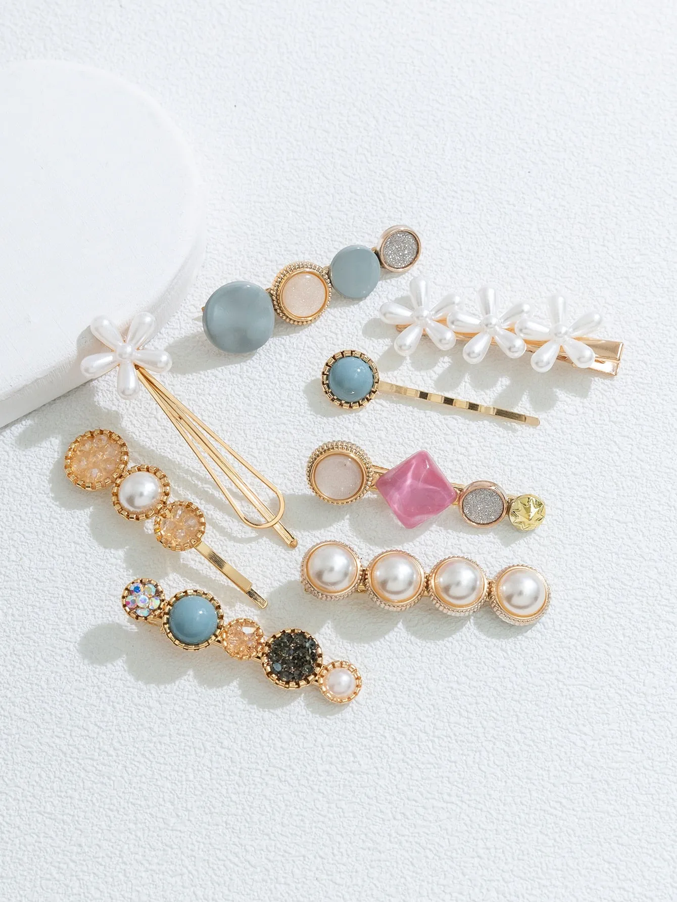 8pcs Flower & Round Faux Pearl Decor Hair Clip for Women Barrette Styling Hair
