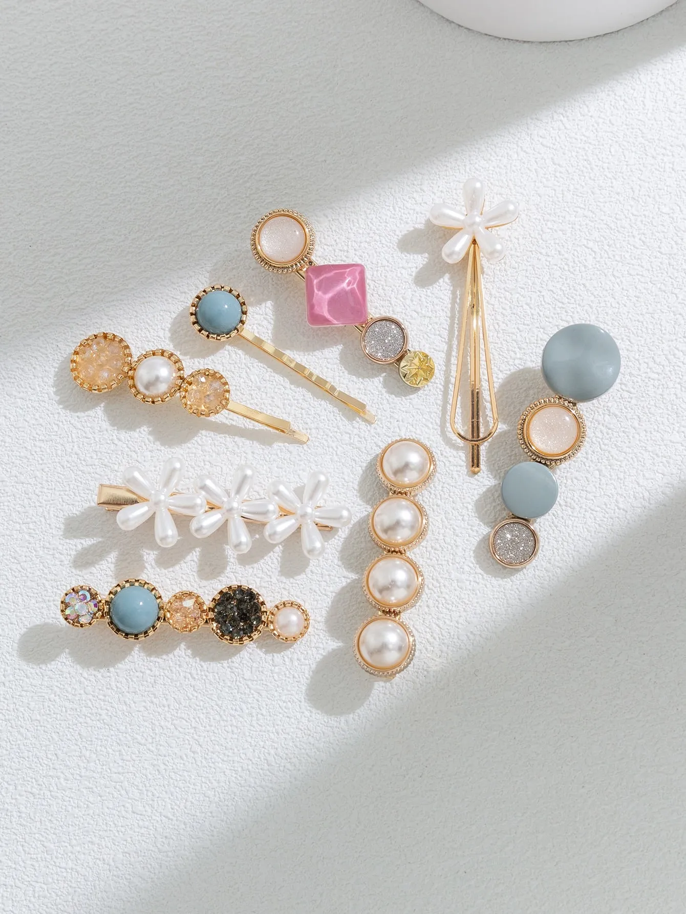 8pcs Flower & Round Faux Pearl Decor Hair Clip for Women Barrette Styling Hair
