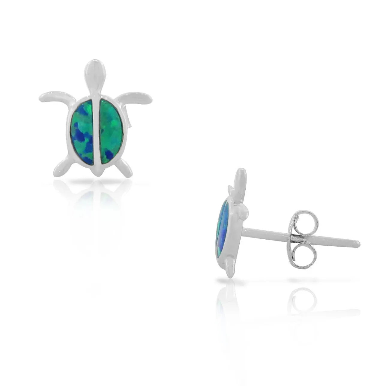 925 Sterling Silver Blue Turquoise-Tone Simulated Opal Small Turtle Womens Girls Stud Earrings