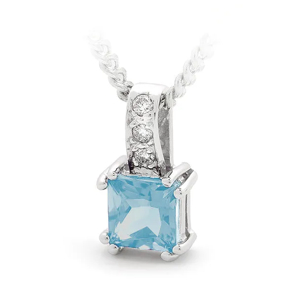 9ct White Gold Blue Topaz Pendant
