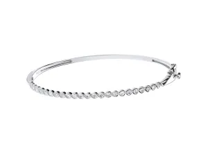 9ct White Gold Women's Diamond Bangle Bracelet, Rubover Style, 0.50ct, 3mm, Luxury Gift Box