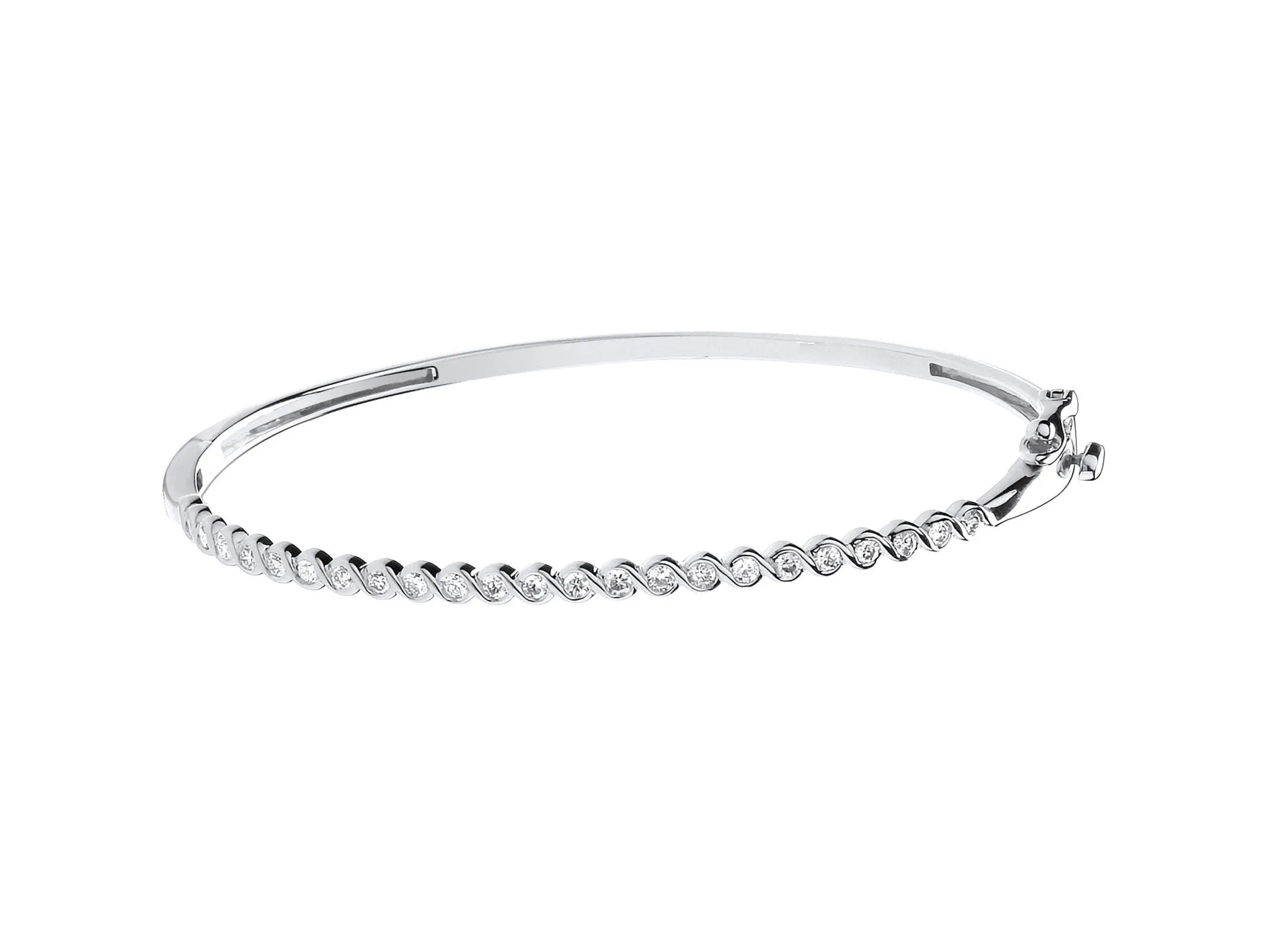 9ct White Gold Women's Diamond Bangle Bracelet, Rubover Style, 0.50ct, 3mm, Luxury Gift Box