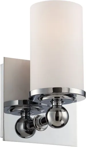 Adam 1 Light Vanity In Chrome and White Opal Glass