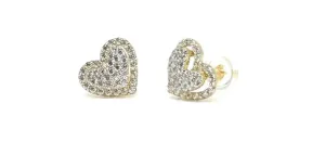 ADIRFINE 10K Solid Gold Cubic Zirconia Heart Stud Earrings