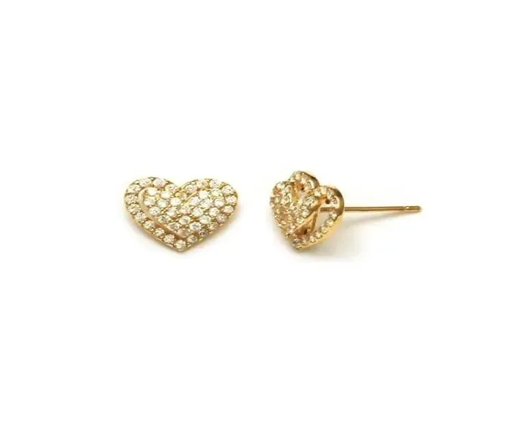 ADIRFINE 10K Solid Gold Cubic Zirconia Heart Stud Earrings