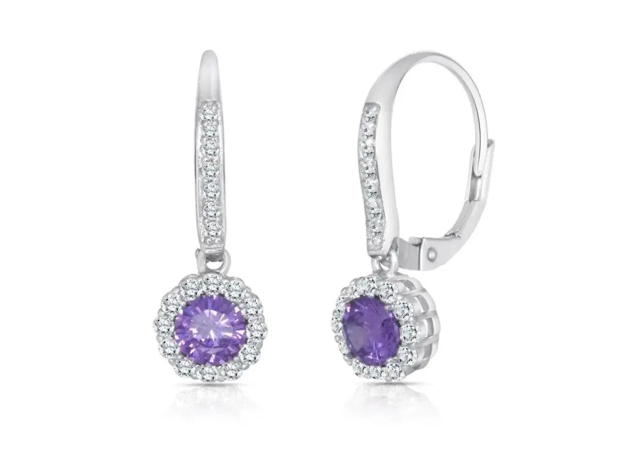 ADIRFINE 925 Sterling Silver Dangling Birthstone Color Stone Lever Back Earrings