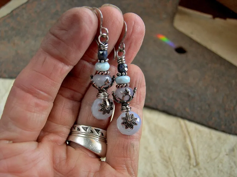 Air Color Gem Stack Earrings, Soft Pastels, Opal, Sapphire, Agate