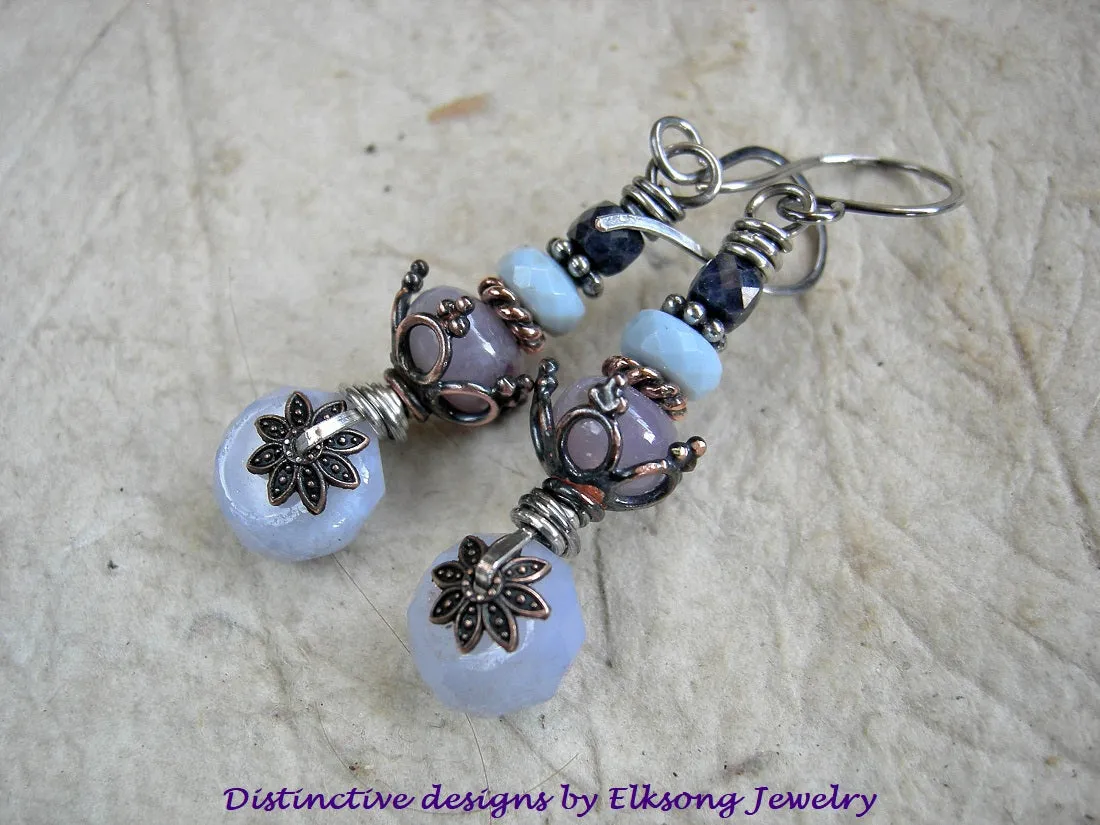 Air Color Gem Stack Earrings, Soft Pastels, Opal, Sapphire, Agate