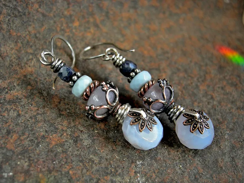 Air Color Gem Stack Earrings, Soft Pastels, Opal, Sapphire, Agate