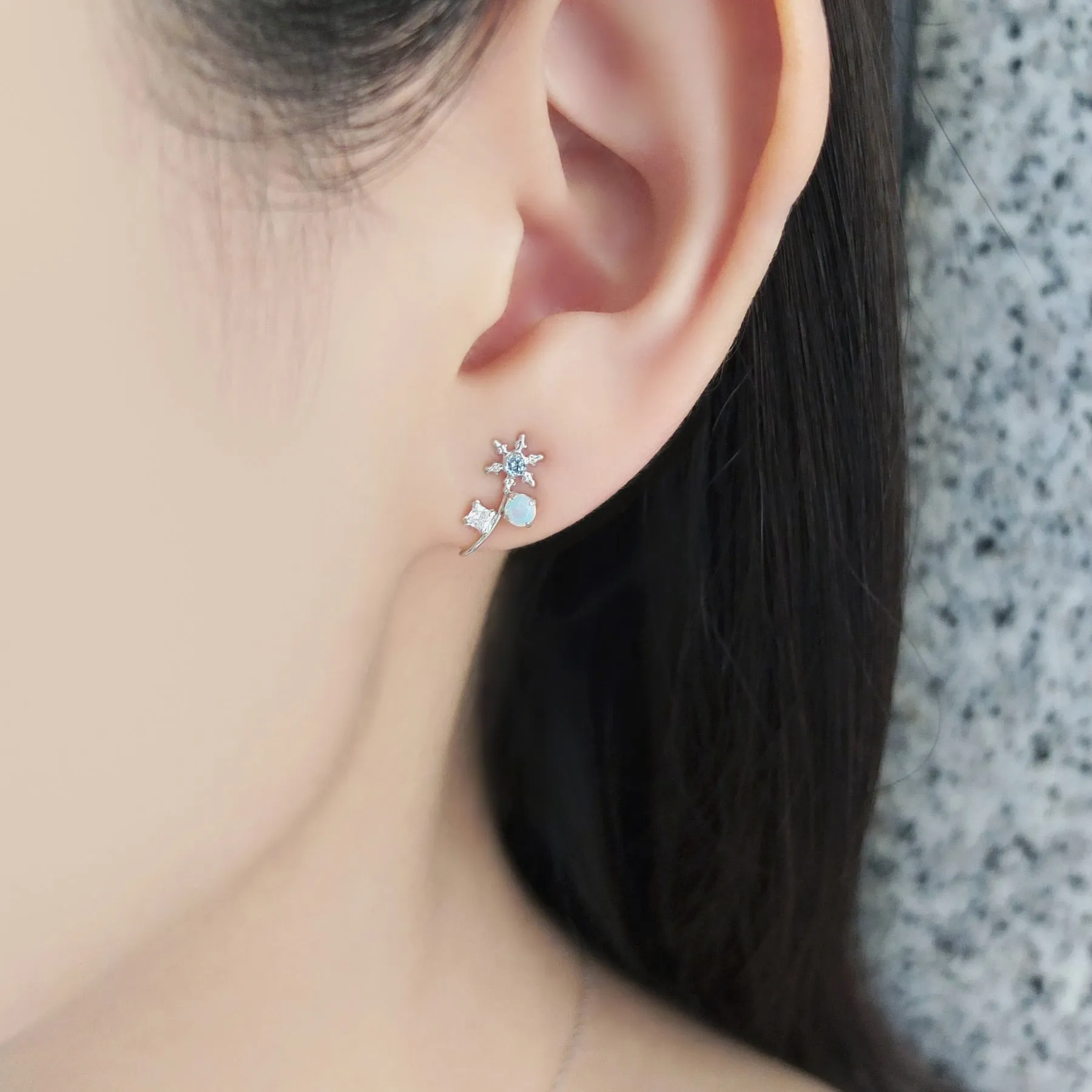 [Airy Clip-On Earrings] Tanzanite Snow Crystal 2Way Earrings (10K White Gold)