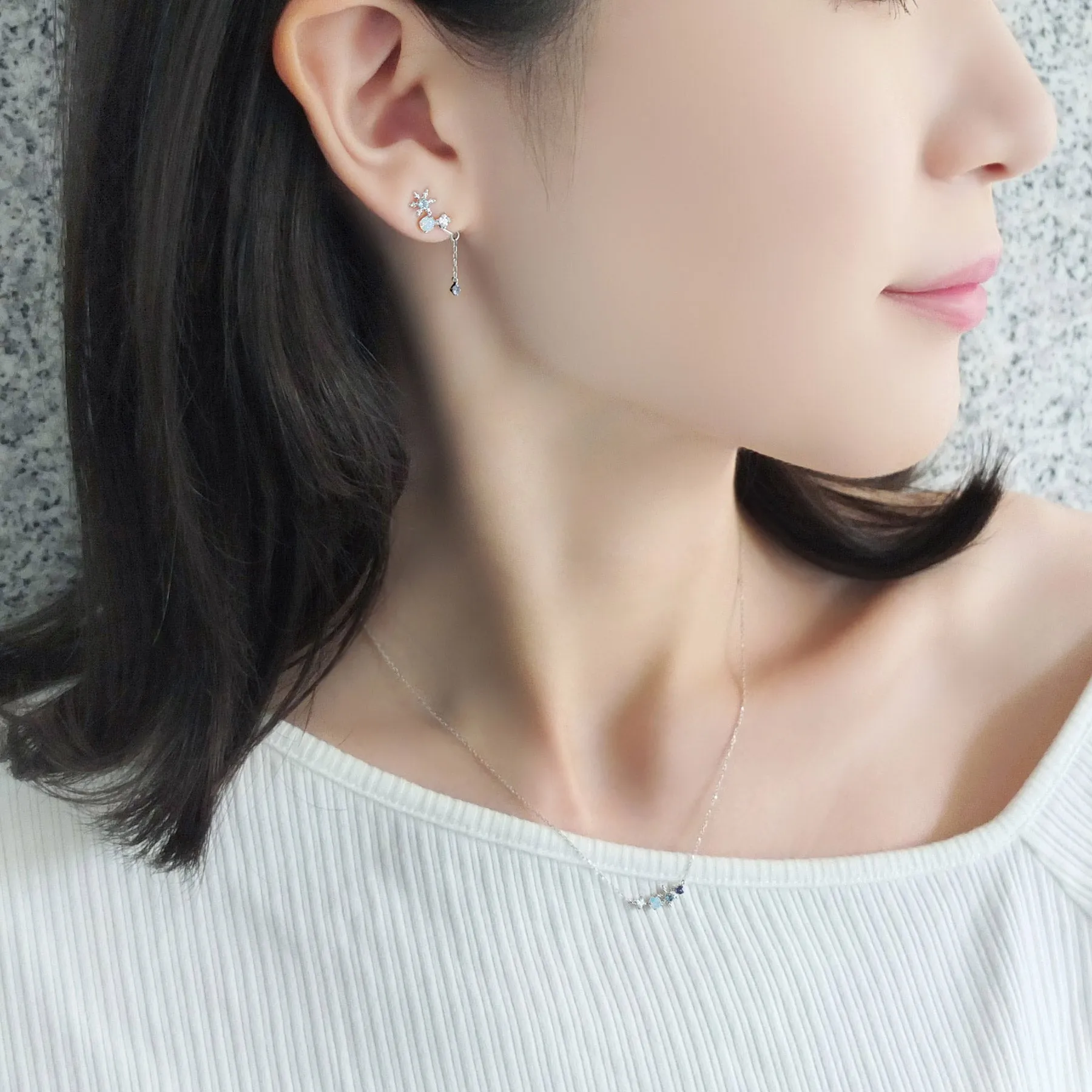 [Airy Clip-On Earrings] Tanzanite Snow Crystal 2Way Earrings (10K White Gold)