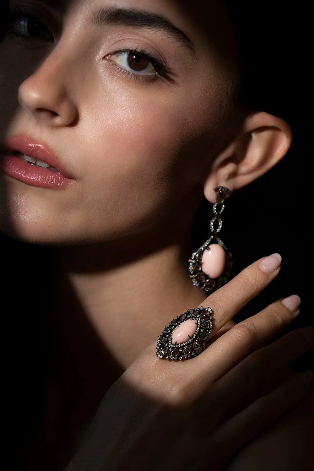 Angel Skin Coral and Champagne Diamond Earrings