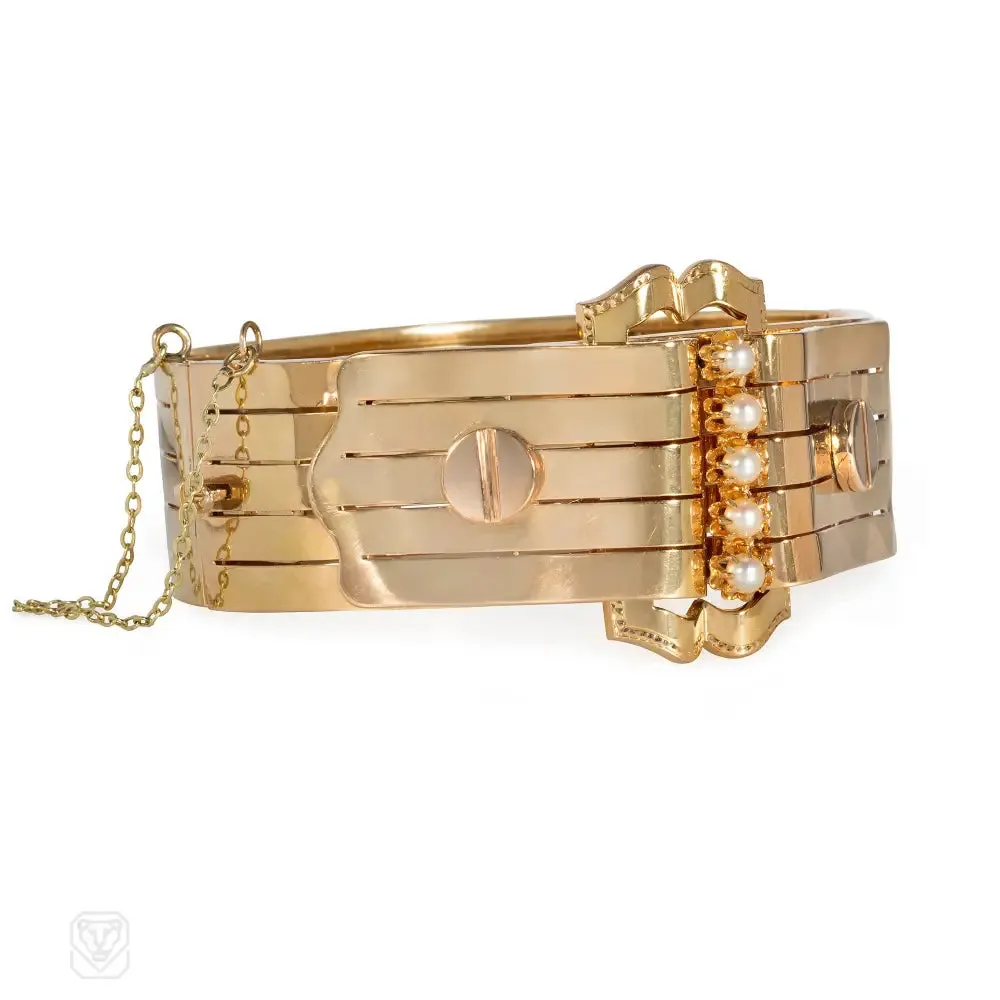 Antique French pearl and rose gold buckle bracelet