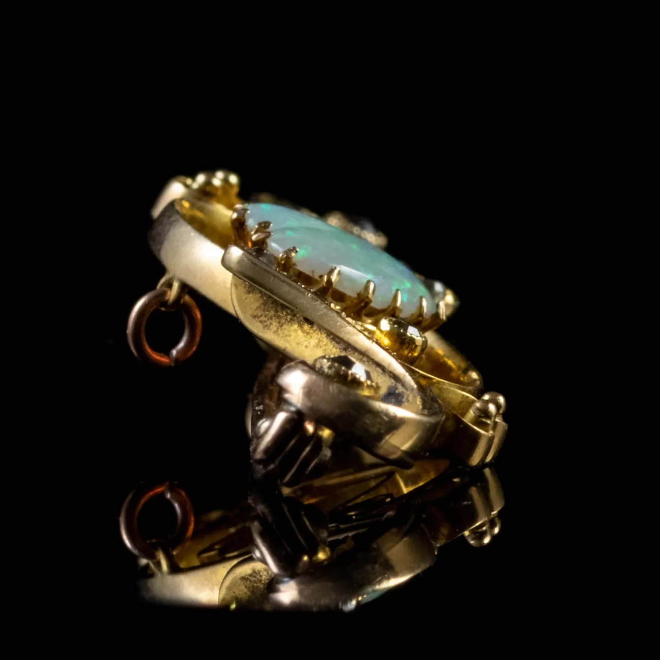 Antique Victorian Opal Diamond Heart Brooch 18Ct Gold Circa 1900