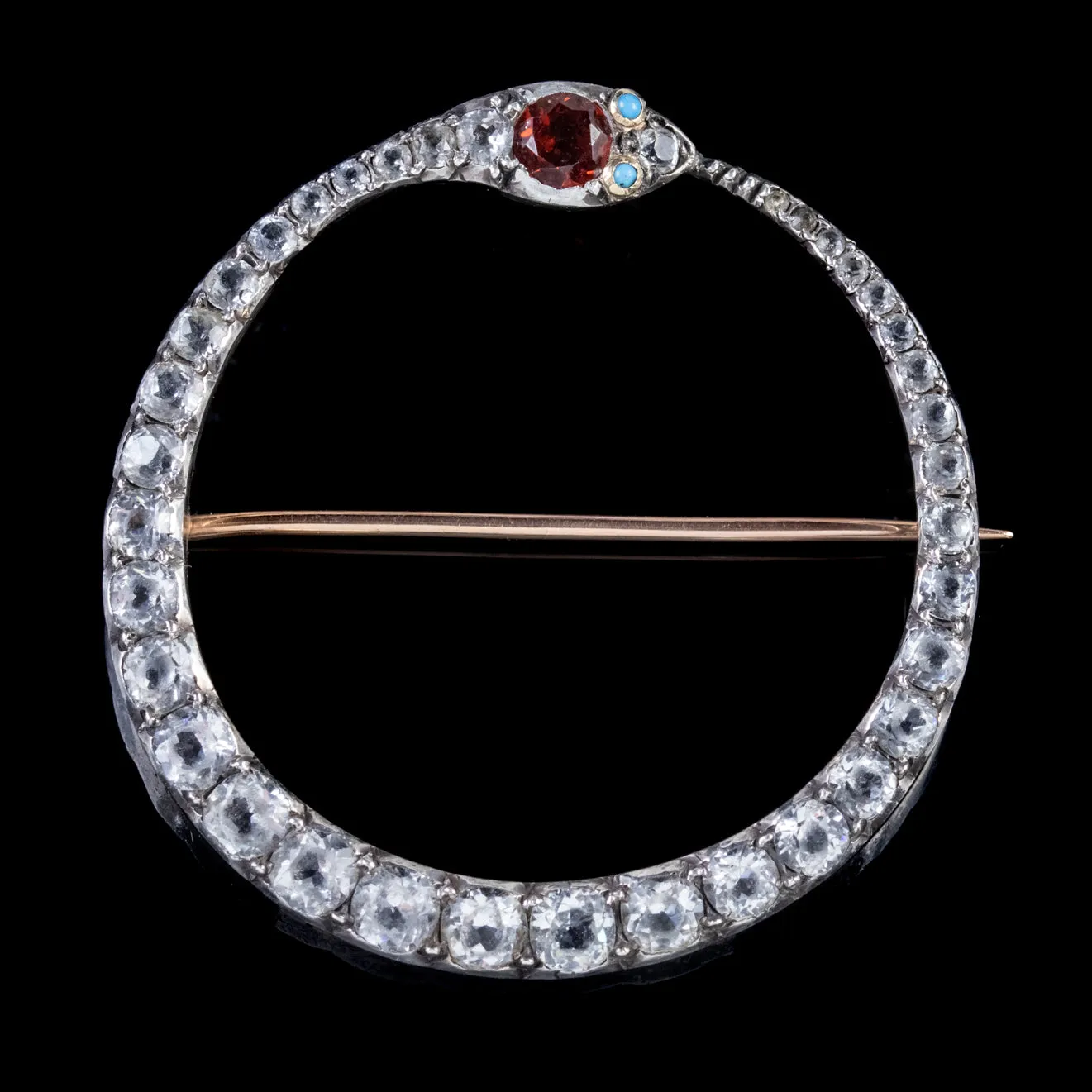 Antique Victorian Snake Brooch Silver Gold Fire Opal Paste Circa 1850