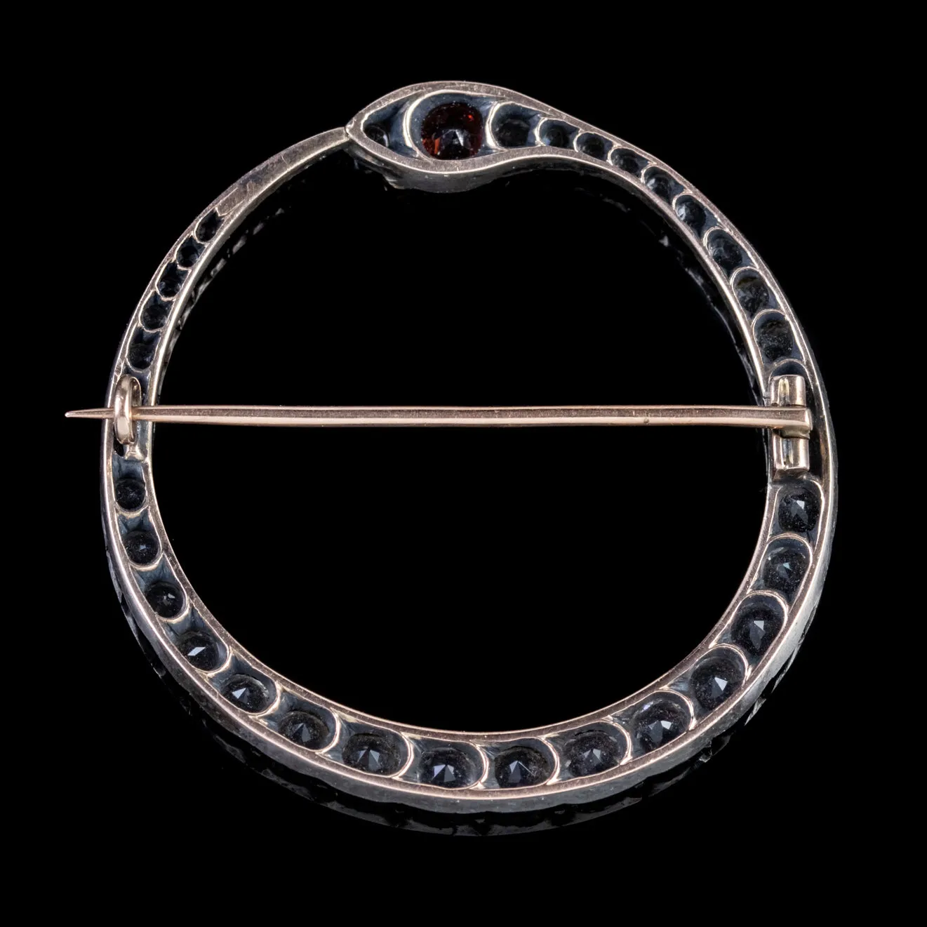 Antique Victorian Snake Brooch Silver Gold Fire Opal Paste Circa 1850