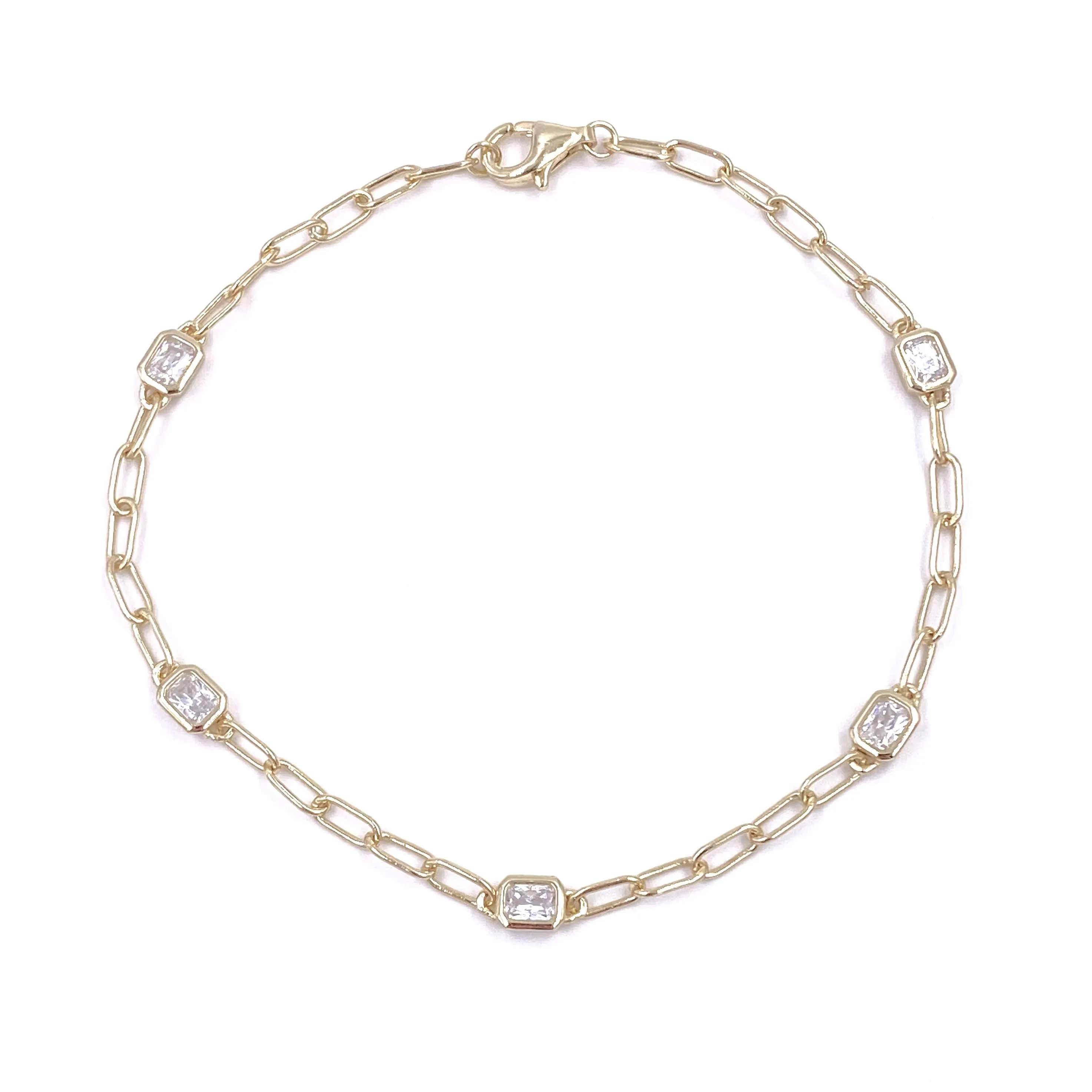 Ashley Gold Sterling Silver 5 CZ Link Chain Design Bracelet