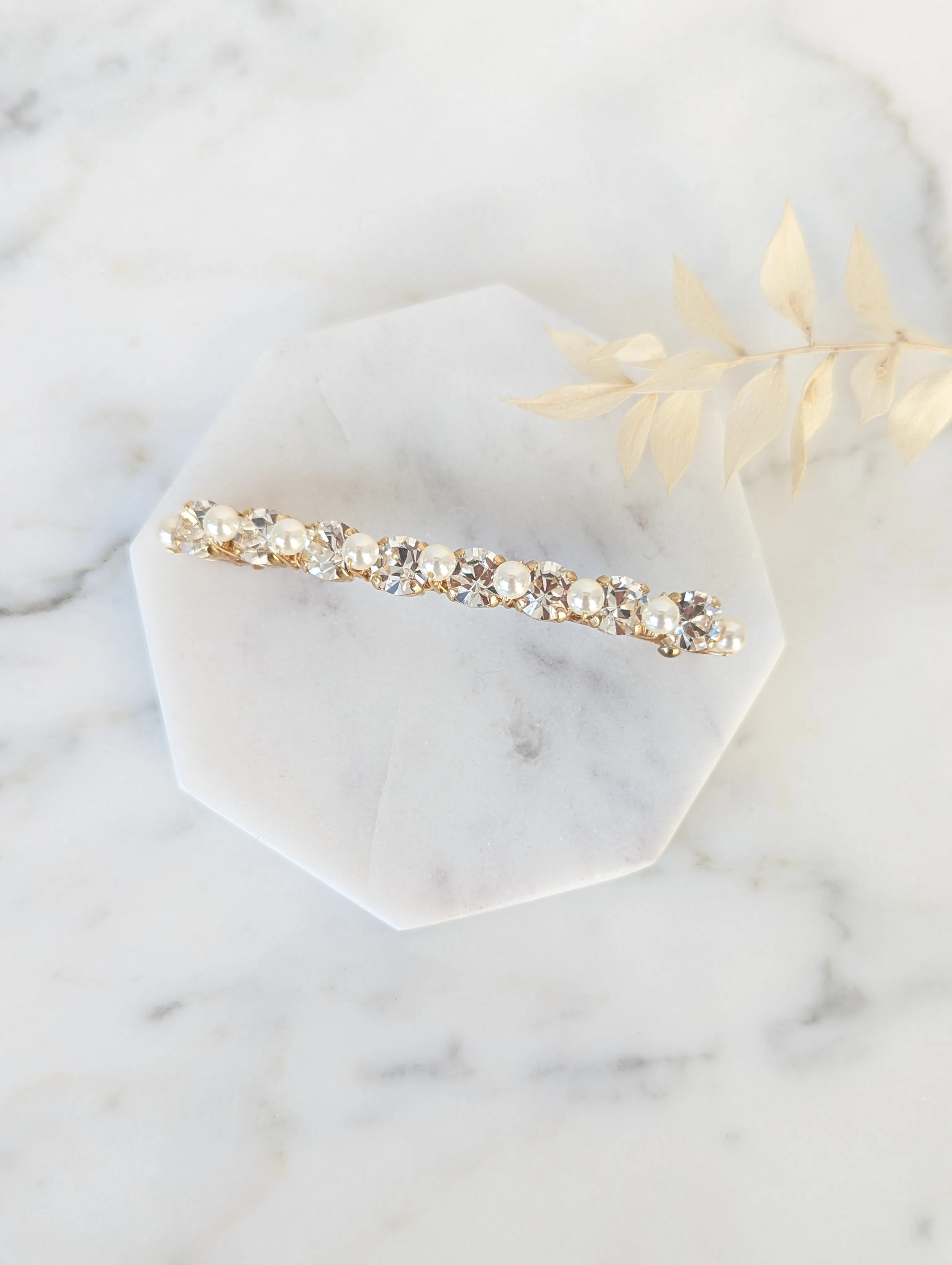 ASTRID Crystal & Pearl French Clip Hair Barrette