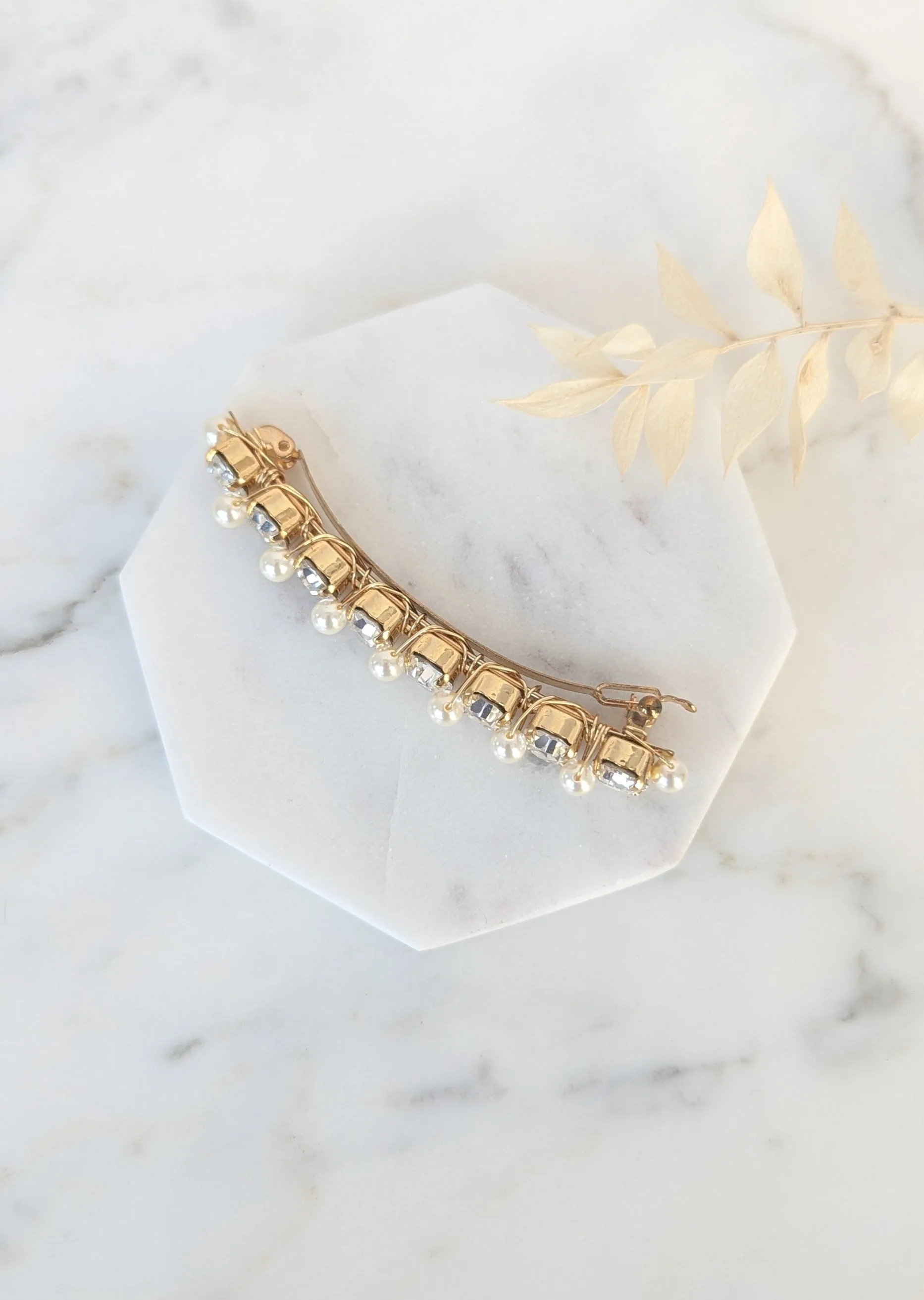 ASTRID Crystal & Pearl French Clip Hair Barrette