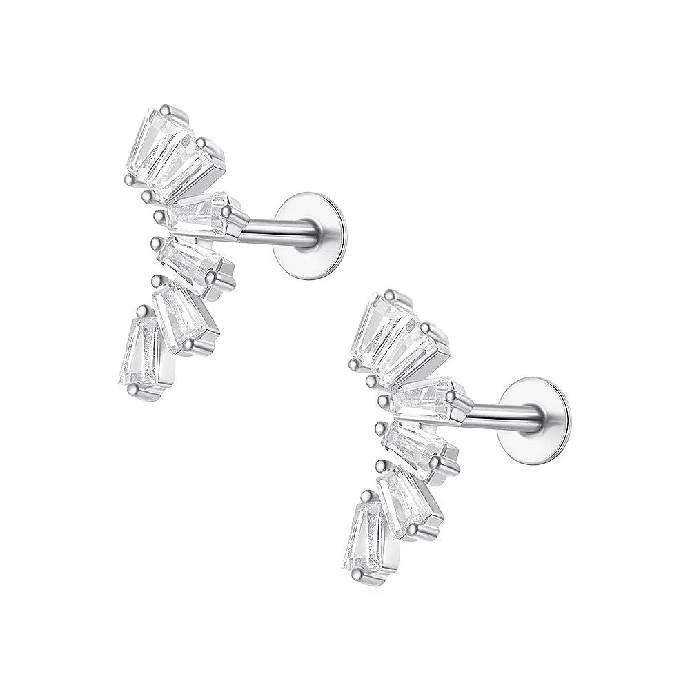 Baguette CZ Diamonds Cluster Cartilage Flat Back Earrings