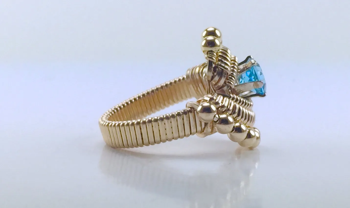 Beaded Swiss Blue Topaz Ring