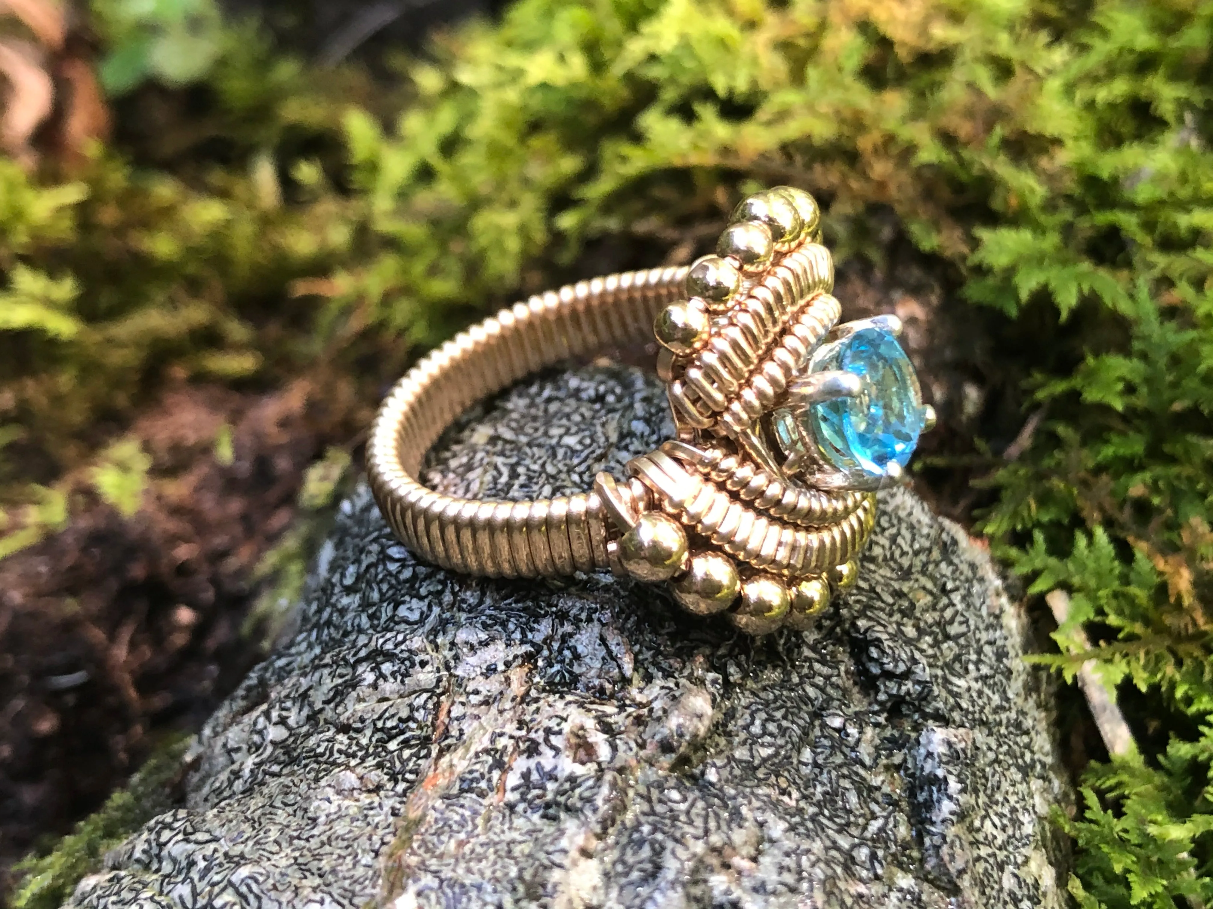Beaded Swiss Blue Topaz Ring