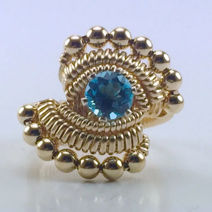 Beaded Swiss Blue Topaz Ring
