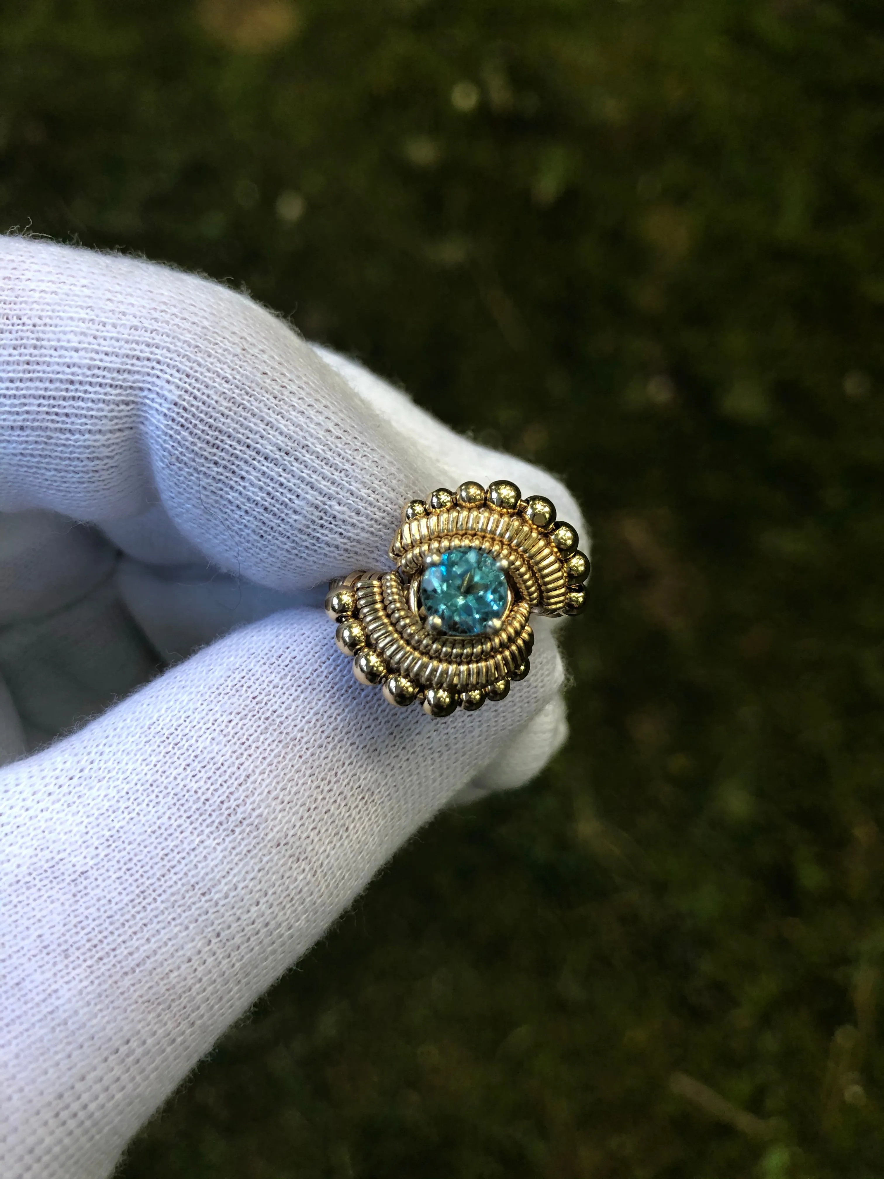 Beaded Swiss Blue Topaz Ring