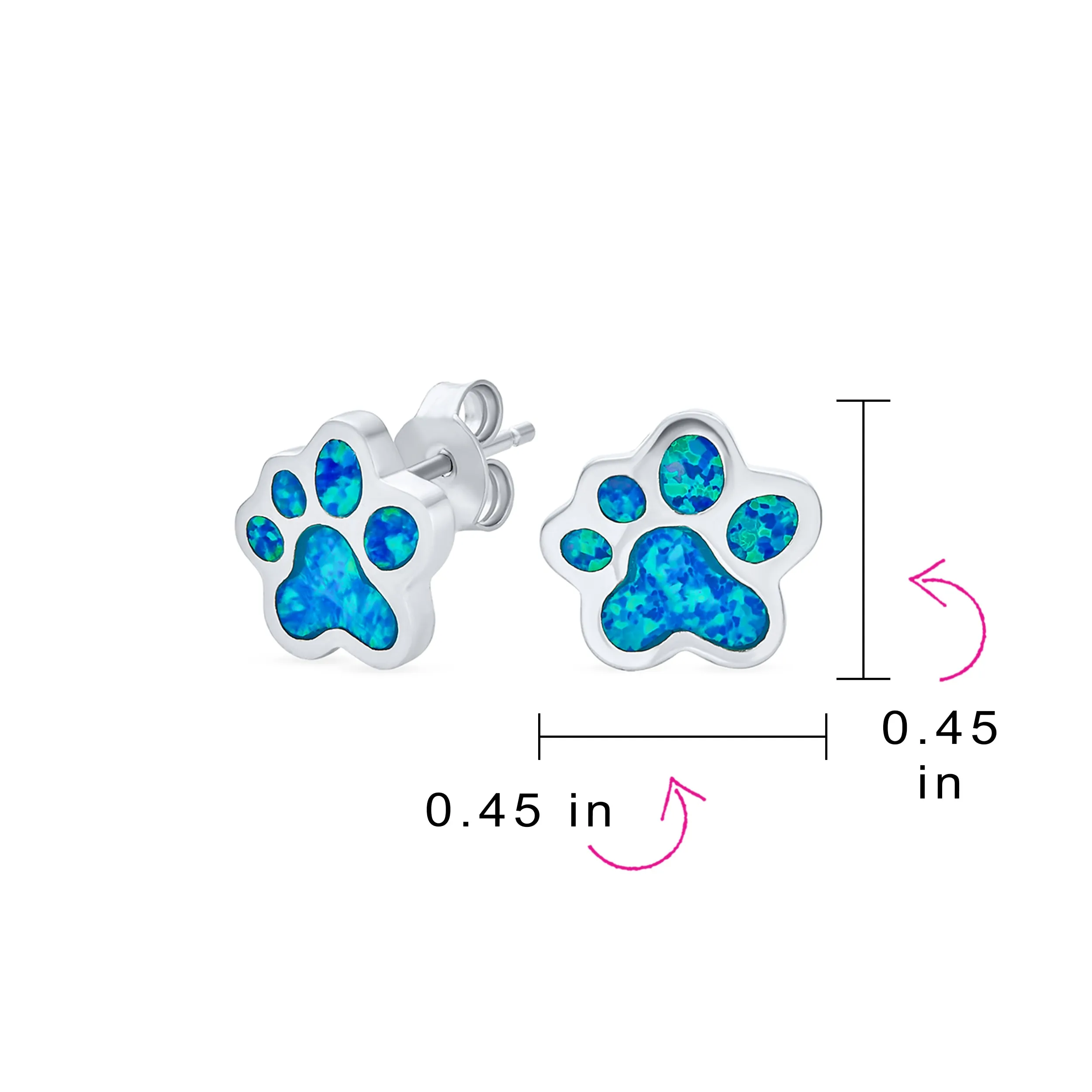 BFF Animal Lover Blue Gemstone Opal Cat Dog Paw Print Stud Earrings Silver