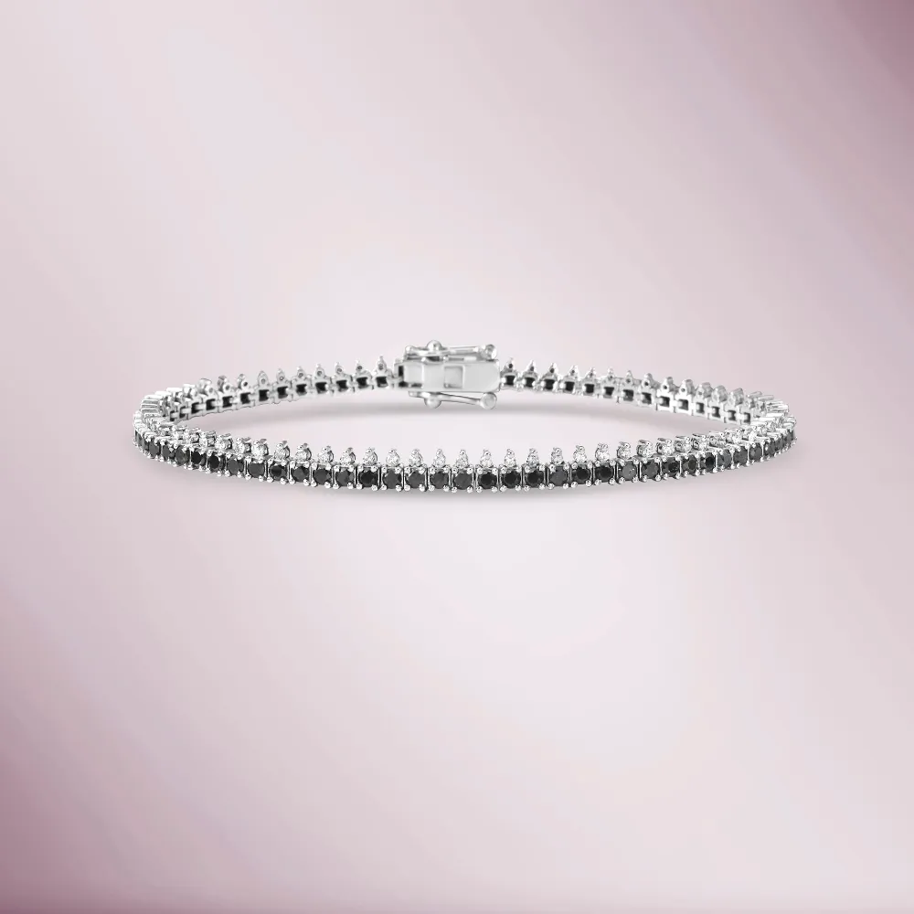 Black & White Diamond Tennis Bracelet (3.60 ct.) 4-Prongs Setting in 14K Gold