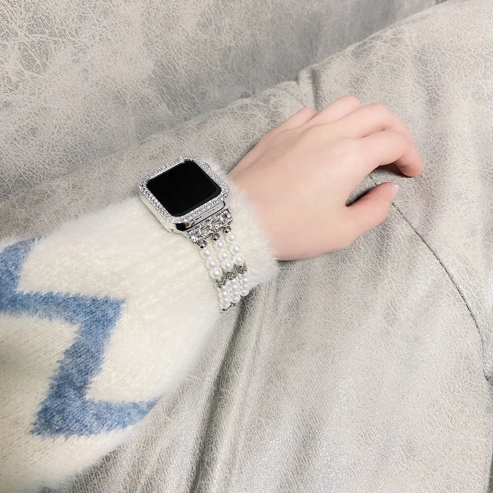 Bling Pearl Strap Apple Watch Band Series 1 2 3 4 5 6 7 8 9 Ultra Generation 38mm 40mm 41mm 42mm 44mm 45mm 49mm Chain Apple Watch Strap
