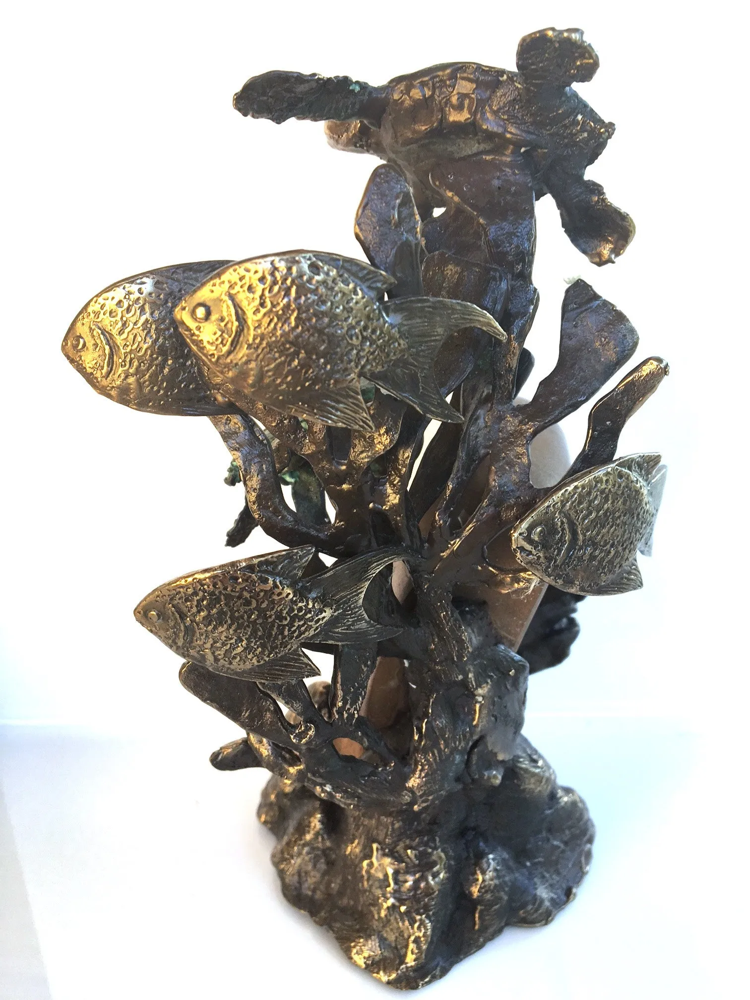 Blue Boulder Opal with Bronze Turtles and Fish
