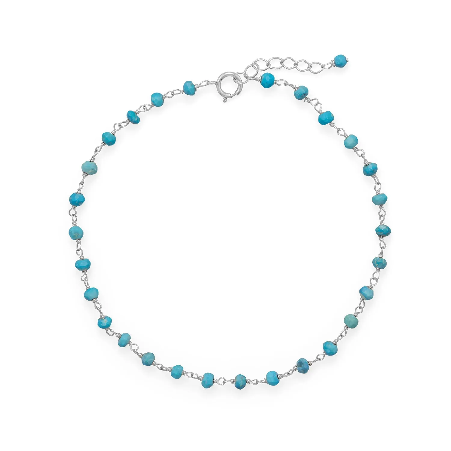 Blue Sea! 9.5"   1" Turquoise Bead Anklet