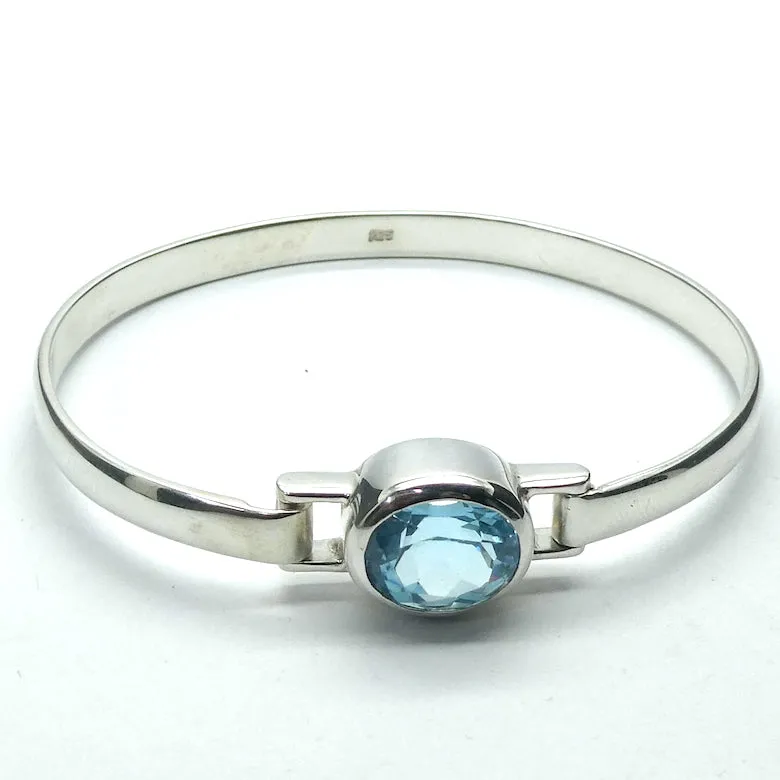 Blue Topaz Bracelet Bangle, Faceted Oval, 925 Sterling Silver