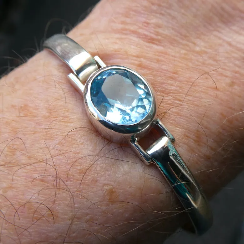 Blue Topaz Bracelet Bangle, Faceted Oval, 925 Sterling Silver