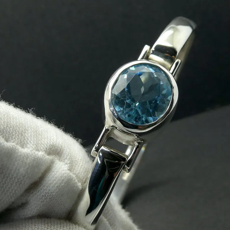 Blue Topaz Bracelet Bangle, Faceted Oval, 925 Sterling Silver
