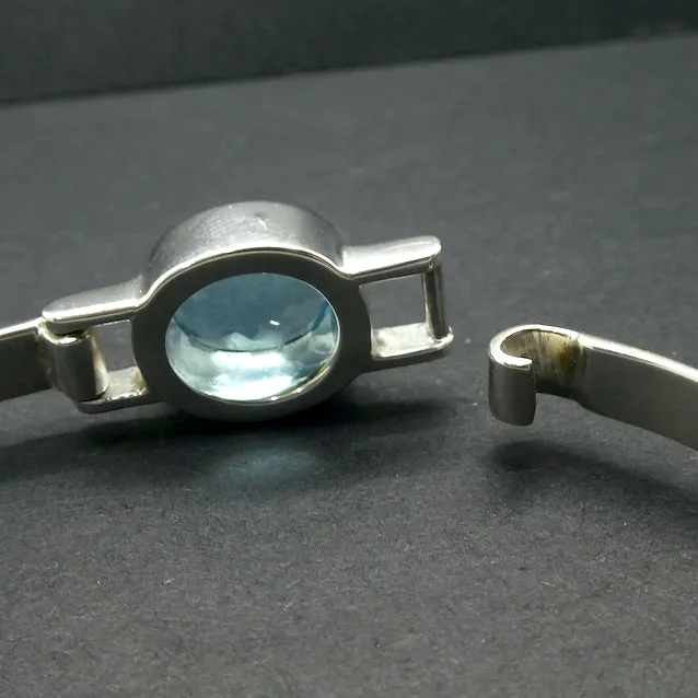 Blue Topaz Bracelet Bangle, Faceted Oval, 925 Sterling Silver