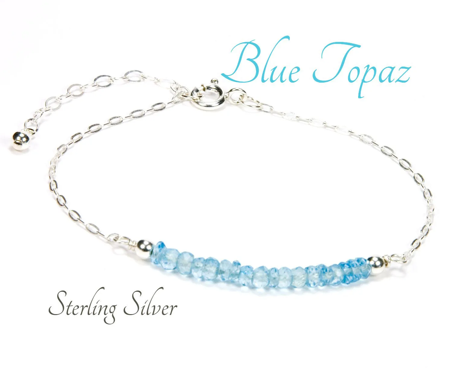 Blue Topaz Gemstone Bracelet | Sterling Silver