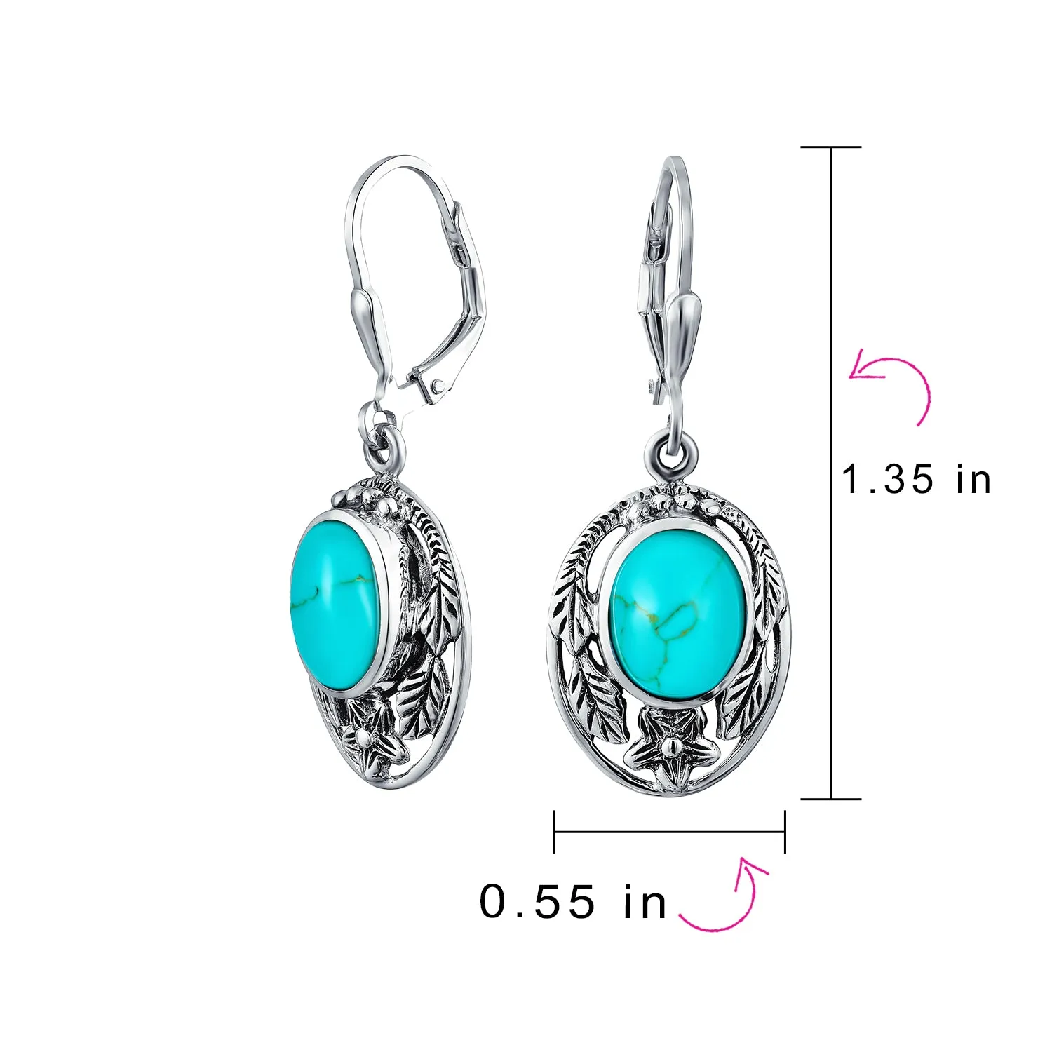 Boho Native American Dangle Gemstone Earrings with Turquoise and Coral Feathers