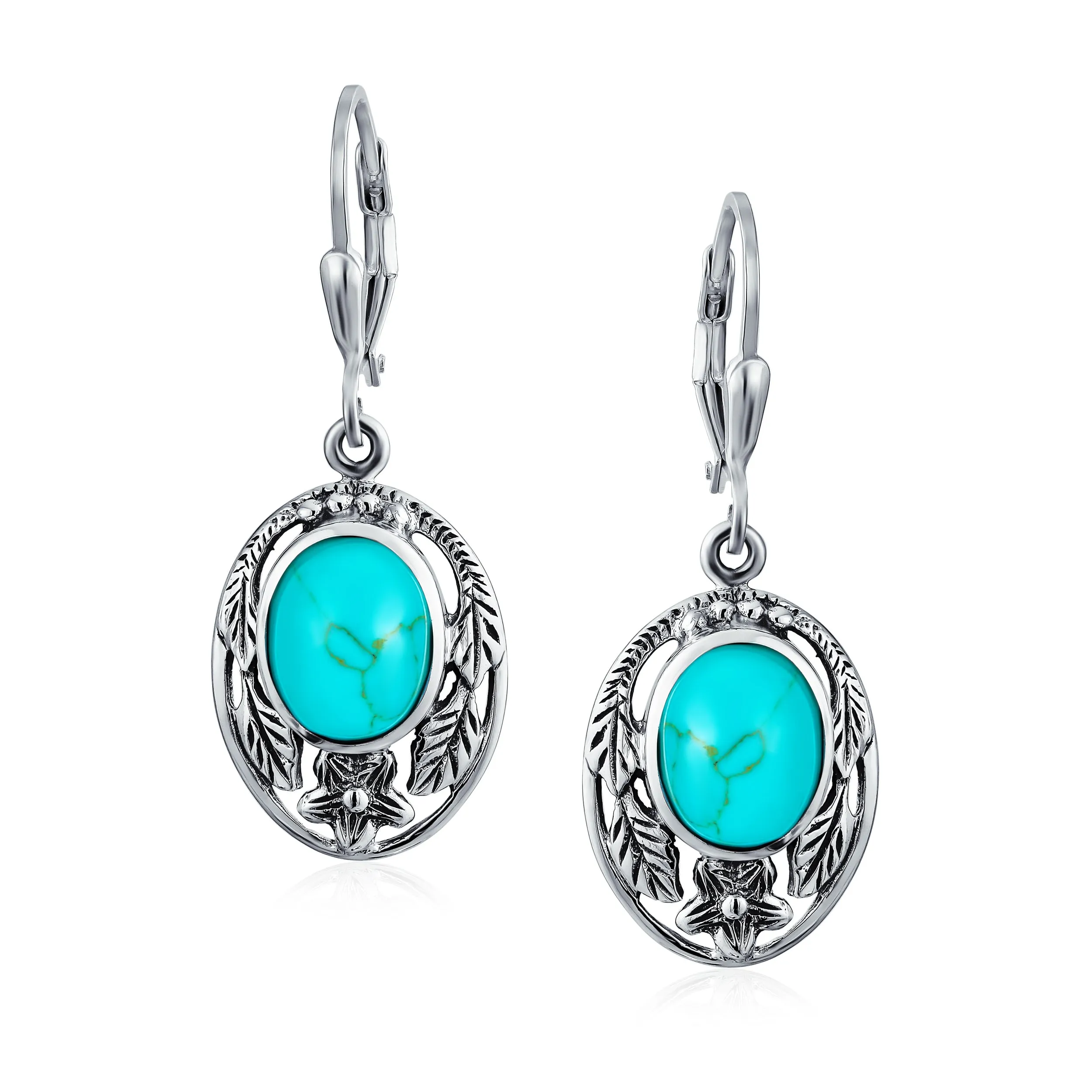 Boho Native American Dangle Gemstone Earrings with Turquoise and Coral Feathers