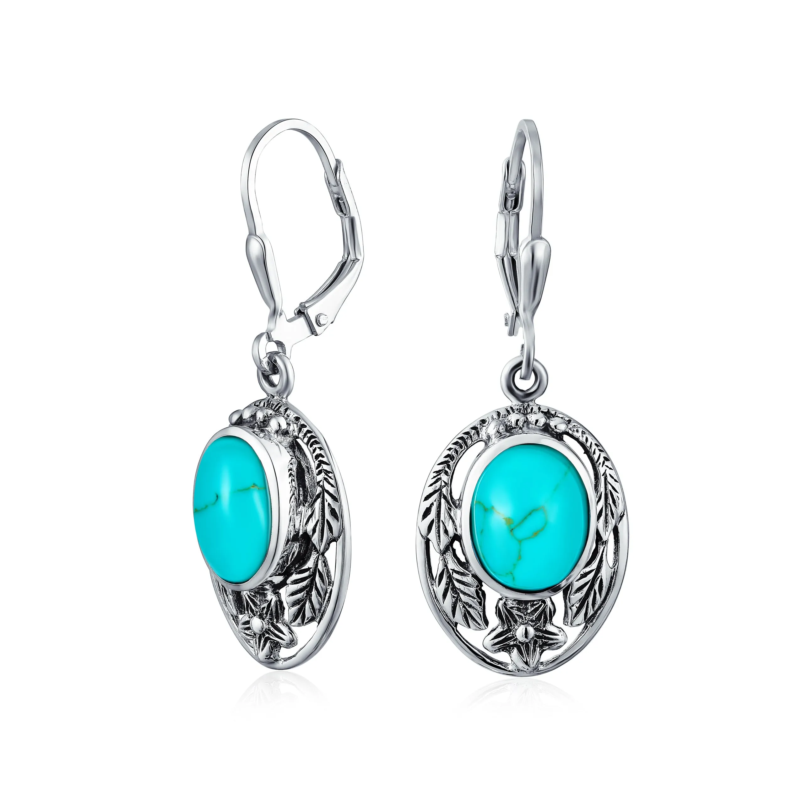 Boho Native American Dangle Gemstone Earrings with Turquoise and Coral Feathers