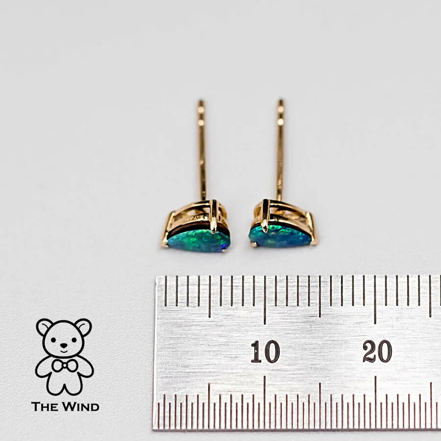 Bright Australian Doublet Opal Pear Shaped Stud Earrings 18K Yellow Gold