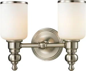 Bristol Way 2 Light Vanity In Brushed Nickel and Opal White Glass