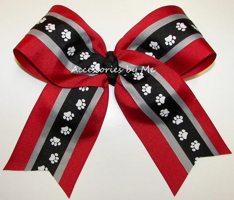Bulldogs Paw Print Red Black Cheer Bow