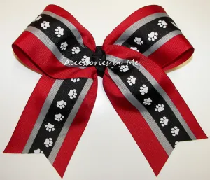 Bulldogs Paw Print Red Black Cheer Bow