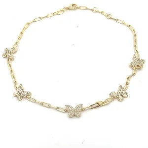 Butterfly Anklet Paperclip Cubic Zirconia Simulated Diamonds Hypoallergenic Jewelry  KESLEY